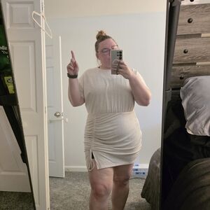 Express Cream Ruched Mini Dress